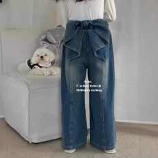 批发女童裤子<b class='q'>春</b>秋季2025新款儿童宽松阔腿裤中大童蝴蝶结直筒裤牛仔裤