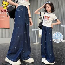 批发<b class='q'>女</b><b class='q'>童</b><b class='q'>牛仔裤</b><b class='q'>秋季</b>2025新款中<b class='q'>大</b><b class='q'>童</b>洋气蝴蝶结绣花宽松百搭牛仔阔腿<b class='q'>裤</b>