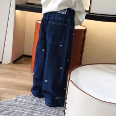 批发女童秋季牛仔裤2025新款洋气中大童<b class='q'>韩版</b>蝴蝶结裤子宽松百搭阔腿裤