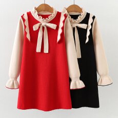 批发女童<b class='q'>连衣裙</b>春秋款2025新款<b class='q'>儿童</b>针织毛衣公主裙子红色洋气毛衣裙潮