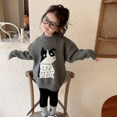 批发女童毛衣2025秋<b class='q'>冬</b>新款卡通洋气小狗针织套头衫儿童日常百搭上衣潮