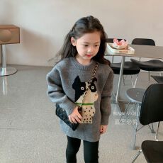 批发女童毛衣<b class='q'>春</b>秋2025新款洋气中长款针织套头衫儿童外套时髦女孩上衣