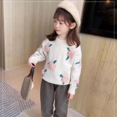 批发女童加绒玫瑰花毛衣秋<b class='q'>冬</b>新款2025洋气时髦加厚儿童女孩针织衫上衣