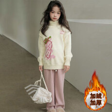 批发女童高领毛衣秋<b class='q'>冬</b>2025新款休闲洋气小女孩草莓加绒加厚套头针织衫