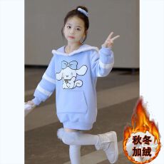 批发女童加绒卫衣<b class='q'>裙</b>秋冬韩版中大童<b class='q'>儿童</b>时尚洋气加厚玉桂狗保暖连衣<b class='q'>裙</b>