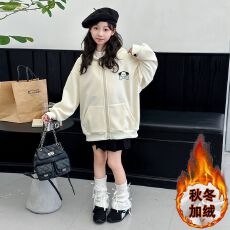 批发女童早秋穿搭外套2025新款洋气卡通狗加绒连帽<b class='q'>开衫</b>中大童秋冬卫衣