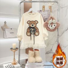 批发女童秋冬连衣裙韩版儿童中大童洋气<b class='q'>小熊</b>裙子小女孩加绒加厚<b class='q'>卫衣</b>裙