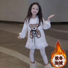 批发女童秋冬连衣裙韩版儿童中大童洋气<b class='q'>小熊</b>裙子小女孩加绒加厚<b class='q'>卫衣</b>裙