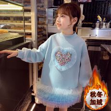 批发<b class='q'>女</b><b class='q'>童</b>卫衣加绒秋冬装2025<b class='q'>新款</b>洋气儿童连衣裙女孩中大童裙子中长款