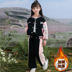 批发女童冬季套装2025新款时髦洋气<b class='q'>儿童</b>加绒棒球服中大童<b class='q'>运动服</b>两件套
