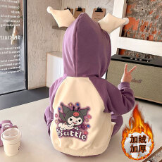 批发女童加绒卫衣套装2025新款冬季洋气儿童运动服小女孩卡通两件套潮