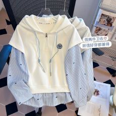 批发女童连帽卫衣秋季新款韩版<b class='q'>儿童</b>洋气女孩百搭假两件学院风拼接上衣