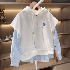 批发女童卫衣春秋<b class='q'>儿童</b>连帽上衣洋气中大童时尚小女孩假两件学院风长袖