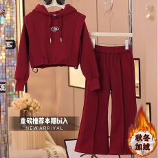 批发女童加绒卫衣套装秋冬2025新款女大童运动冬装红色过年衣服两件套