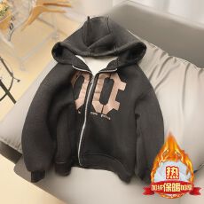 批发女童冬装加绒开衫卫衣2025新款儿童连帽宽松长袖外套洋气保暖上衣