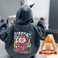 批发女童加绒外套秋冬季2025新款儿童连帽卫衣女孩卡通百搭开衫上衣潮