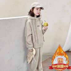 批发女童冬季一体绒休闲卫衣裤子两件套2025秋冬加绒套装洋气时髦童装