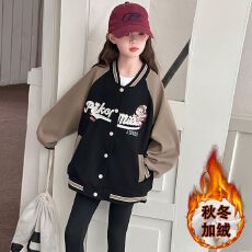 批发女童秋冬款棒球服2025新款洋气<b class='q'>儿童</b>加绒外套冬装女孩韩版加厚上衣