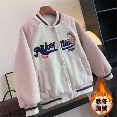 批发女童棒球领外套秋冬2025新款<b class='q'>儿童</b>学院风洋气小女孩加绒运动<b class='q'>夹克</b>潮