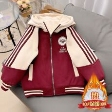 批发<b class='q'>女童</b>加<b class='q'>绒</b>外套秋冬季2025新款韩版中大童学院风百搭保暖连帽衫上衣