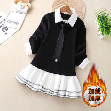 批发<b class='q'>女童</b><b class='q'>连衣裙</b>秋冬款2025新款洋气中大童女孩学院风polo领拼接卫衣裙