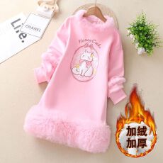 批发女童加绒卫衣裙2025冬装新款女大童网红粉色连衣裙<b class='q'>韩版</b>洋气公主裙
