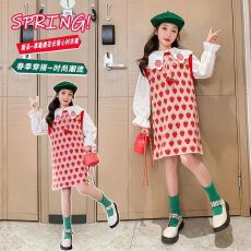 批发女童秋装毛衣背心裙套装2025<b class='q'>春</b>秋新款洋气可爱草莓裙子两件套童装