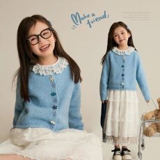 批发女童针织毛衣套装<b class='q'>春</b>秋款儿童洋气开衫外套打底衫公主半身裙三件套