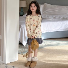 批发女童毛衣秋冬季2025新款洋气儿童加厚卡通涂鸦针织衫时髦冬装上衣