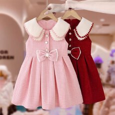 批发女童拜年服连衣裙2025新款儿童红色过年裙子针织公主裙套装秋冬装