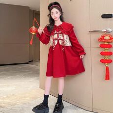 批发女童国风连衣裙<b class='q'>春</b>秋季2025新款中国风儿童小女孩洋气假两件公主裙