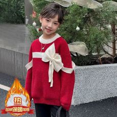 批发过年女童秋冬装加绒毛衣2025新款洋气儿童拜年服套头针织衫上衣女