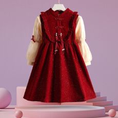 批发女孩红色本命年衣服秋冬新款拜年服连衣裙2025新款洋气儿童两件套