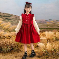 批发女童国风套装2025新款<b class='q'>春</b>秋季洋气儿童小女孩新中式连衣裙两件套潮