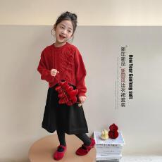 批发女童背心套装裙秋冬2025新款女孩洋气儿童国风毛衣连衣裙两件套潮