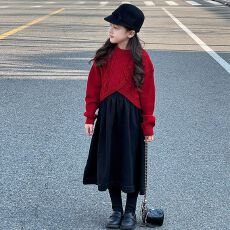 批发女童纯色套装裙秋冬装2025新款洋气儿童毛衣针织衫背心裙两件套潮