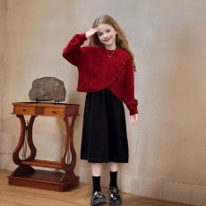 批发女童毛衣套装裙秋冬季2025新款女大童洋气纯色针织衫背心裙两件套
