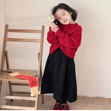 批发喜庆新年装拜年服针织套装秋冬款2025洋气儿童红色毛衣过年衣服潮