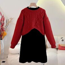 批发新中式拜年服安可拉红针织套装秋冬季新款儿童喜庆过年装两件套潮