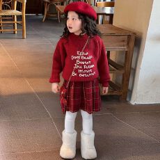 批发拜年服女童套装秋冬2025新款洋气女孩过年中大童红色新年喜庆服装