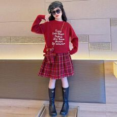 批发女童毛衣套装裙秋冬装2025新款中大童洋气女孩拜年服针织两件套潮