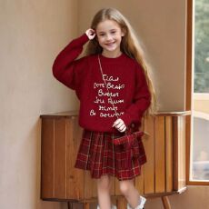 批发女童年服毛衣套装裙2025秋冬新款儿童女孩洋气针织衫百褶裙两件套