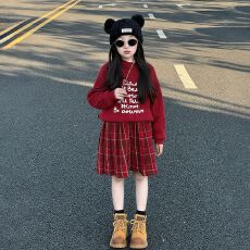 批发女童秋冬针织套装新款2025洋气冬季新年服小女孩百褶裙儿童两件套