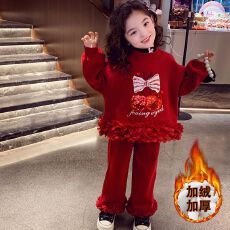 批发女童加绒套装2025冬季新款<b class='q'>儿童</b>洋气宽松卫衣女孩网红休闲裤两件套