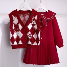 批发<b class='q'>女童</b><b class='q'>套</b>装<b class='q'>裙</b>秋冬装2025新款洋气儿童女孩针织开衫马甲连衣<b class='q'>裙</b>两件套