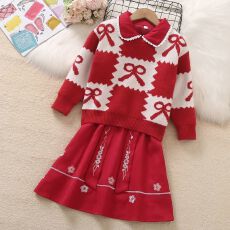 批发<b class='q'>女童</b><b class='q'>秋</b>冬季套装<b class='q'>裙</b>2025新款中大童洋气女孩蝴蝶结毛衣连衣<b class='q'>裙</b>两件套