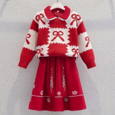 批发<b class='q'>女童</b><b class='q'>套</b>装<b class='q'>裙</b>秋冬季2025新款儿童洋气女孩毛衣娃娃领连衣<b class='q'>裙</b>两件套潮