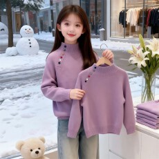 批发女童冬季毛衣内搭2026新款大童初中生女孩加厚针织衫儿童洋气上衣