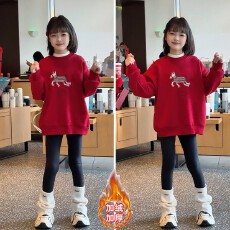 批发儿童元旦拜年服红色新年刺绣卫衣加绒马年2026新款女童上衣秋冬款