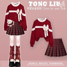 批发拜年服女童新年<b class='q'>连衣裙</b>秋冬2026新款儿童加绒毛衣女孩<b class='q'>百褶</b>裙两件套